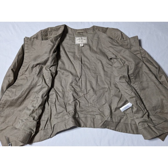 LUCKY BRAND LAMB LEATHER + LINEN Women Medium Taupe Asymmetrical Zip Moto Jacket - Picture 5 of 14